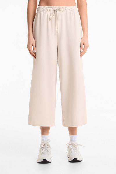 Oysho Soft Textured Modal Wide Leg Cropped Pants