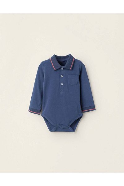 Ziddy Bodysuit-Polo with Pocket for Newborns, Dark Blue