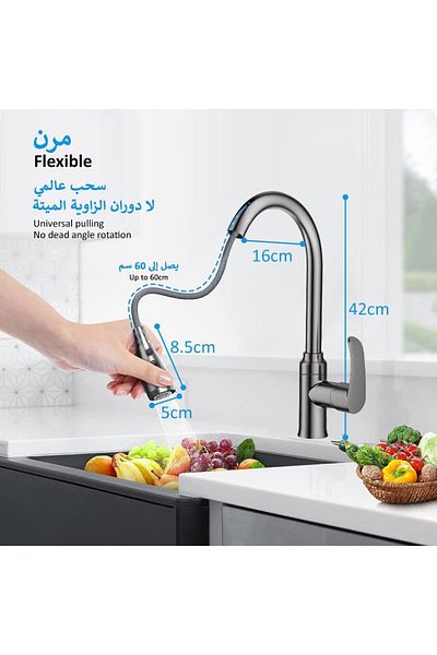 COOYA Kitchen Faucet, Professional Water Saving Stainless Steel Pull Out Tap Faucet with 3 Water Modes