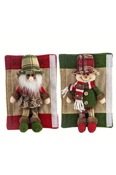 Dodemert Home Christmas Concept Plush Polyester Soft Linen Curtain Holder & Refrigerator Sleeve Ornament 2Pcs