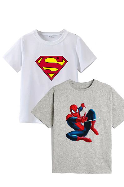 makiteks Tricou din bumbac de calitate din 2 piese pentru baieti si fete 5-14 ani Spiderman