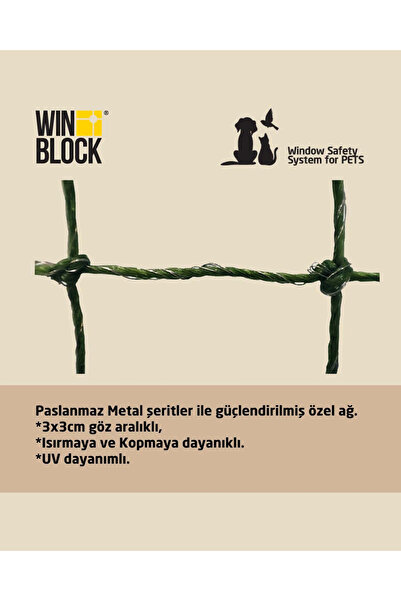 WINBLOCK Pets Balkonlar Için Kedi Güvenlik Ağı 150cm X 200cm