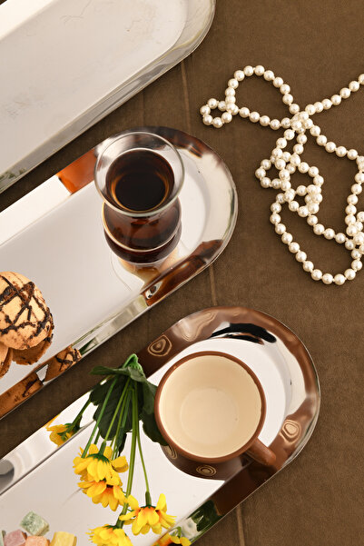 AKSESUAR EVRENİ Barel Stainless Oval Presentation Tray Set of 3