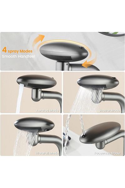 COOYA Water Tap, 4 Modes Single Hole, 360° Rotating Single Handle, with 1/2" Hose,  for Bathroom, Kitchen