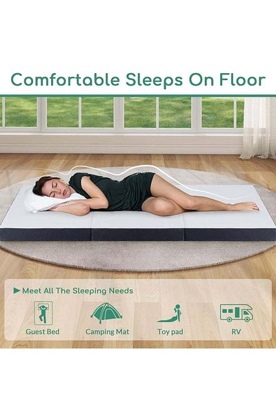 Comfy DREAM BELL COMFY WHITE TRI FOLD PORTABLE MEDICATED MATTRESS WITH BLACK BORDER 180 X 90 X 7 CM