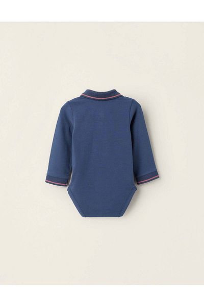 Ziddy Bodysuit-Polo with Pocket for Newborns, Dark Blue