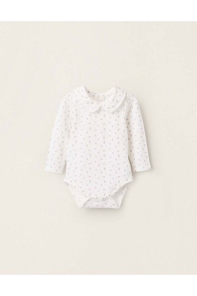 Ziddy Floral Motif Bodysuit for Newborn Girls, White