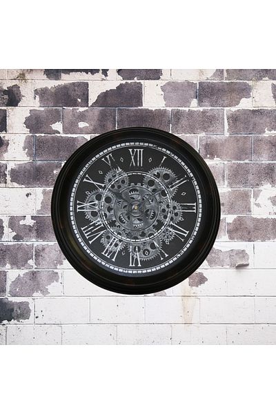 BM GİFT DESİGN Black silver wall clock 34cm