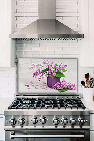 Vosevu Purple Floral Glass Stove Back Protector, Heat Resistant, Countertop B...