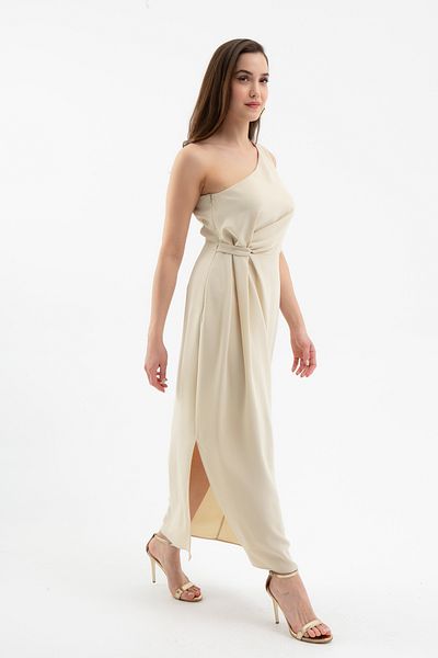 Lafaba Women's Beige One Shoulder Midi Dress