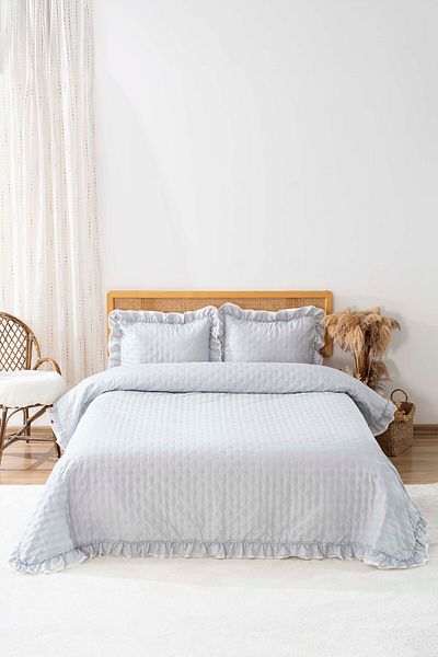 Rivaİstanbul Hola Gray Double Bed Cover Set 3 Piece Sleep & Dowry Set
