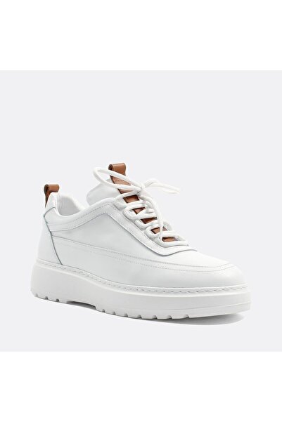 Celal Gültekin Erkek Beyaz Bağcıklı Kalın Tabanlı Deri Sneaker