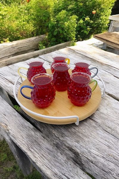 Kitchen Way Colored Handled Glass Grape Glass 175ml, Set of 6 Bead Patterned Borosilicate Beads