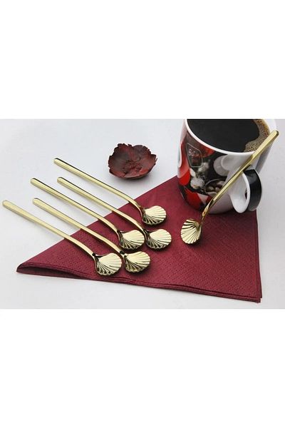 dincel çelik Set of 6 Gold Oyster Model Presentation Teaspoons, 18/10 Stainless Steel