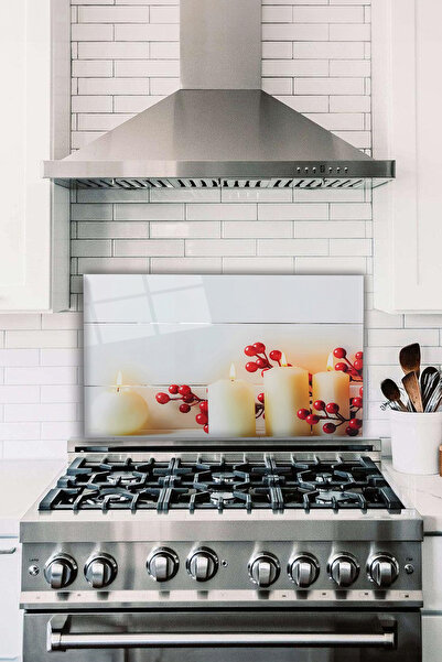 Vosevu White Candle and Flower Glass Stove Back Protector, Heat Resistant, Co...