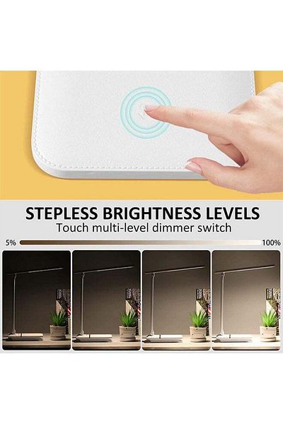 COOYA Desk Lamp, with USB Charging Port, Folding Eye-Caring 3 Color Modes Stepless Dimming (Single-head)