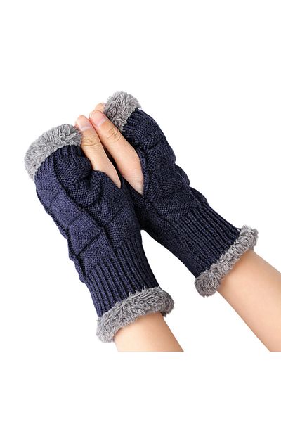 Choice Blue Winter Warm Fleece Thick Gloves Knitted Arm Warmers Wool Women Autumn Fashion Fingerless Wrist