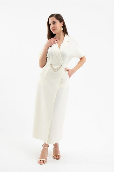 Lafaba Women's Beige Accessory Detail Midi Dress