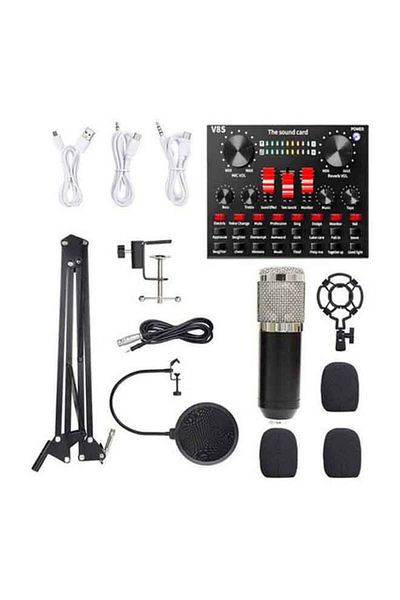 COOYA Professional Condenser Microphone With V8S Live Sound Card And Studio Recording Broadcasting Set