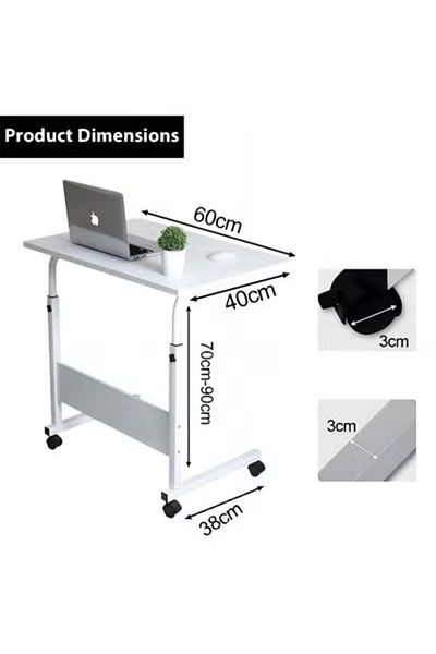Taimi Side Table with Wheels Adjustable Height Laptop Table For Sofa, and Living Room 60X40CM-White
