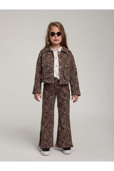 Zekids Jachetă de blugi leopard pentru fete cu buzunare