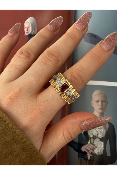 Pinery Jewels Vip Series - Ruby Zircon Stone Women's Ring with Adjustable Bottom