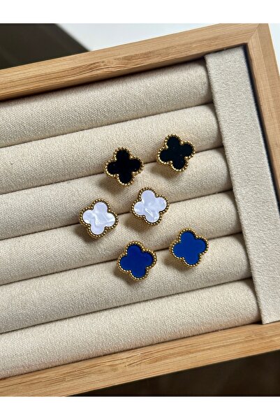 YOUES JEWELRY 316l Çelik Gold Yonca Küpe Kadın Küpe