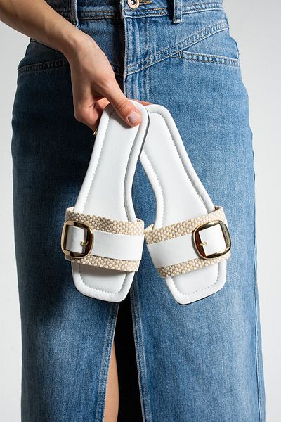 Moda Devrin Papuci de casă și de exterior pentru femei cu cataramă din iută albă