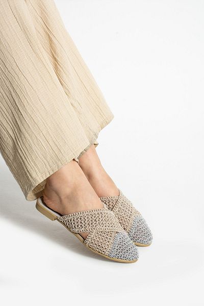 Moda Devrin Gray Braided Cross Closed Women's Slippers Home and Outdoor Slippers