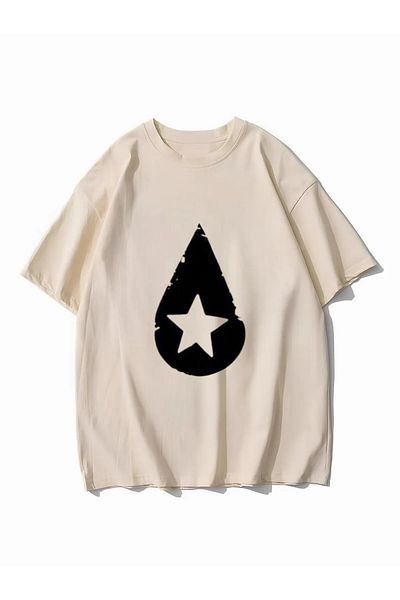 weywot Conan Gray Star Front/Back Printed Oversize Beige T-Shirt