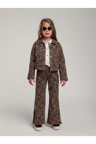 Zekids Jachetă de blugi leopard pentru fete cu buzunare