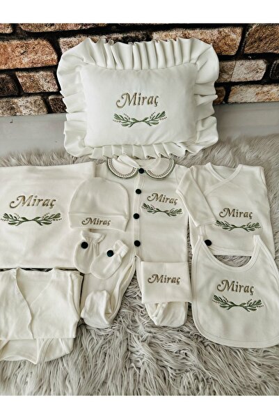 BEYCEY TASARIM Hastane Çıkış Seti ve Fırfırlı Yastık Nakışlı Isimli Kişiye Öz...