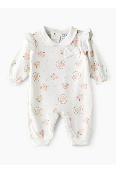 Basicxx Baby Girl White Mice Ruffled Coverall