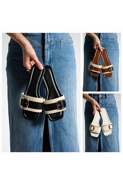 Moda Devrin Σετ 3 γυναικείες παντόφλες με αγκράφα από γιούτα για εξωτερικούς χώρους και παντόφλες για το σπίτι