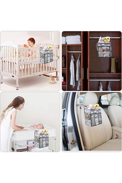 Yelajoy Baby Hanging Nappy Caddy, With 4 Mesh Side Pockets, 47×27×21cm, for organization, Gray