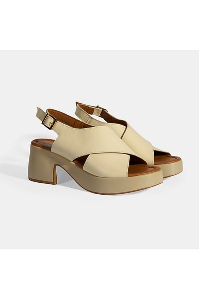Desa Cream Women's Leather Sandals with Buckle Detail