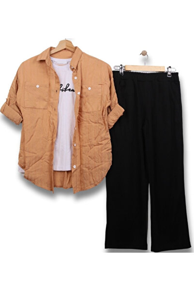 İrem Çocuk Giyim طقم قميص بناتي مكتوب عليه الثقة باللون البني الفاتح مكون من ...