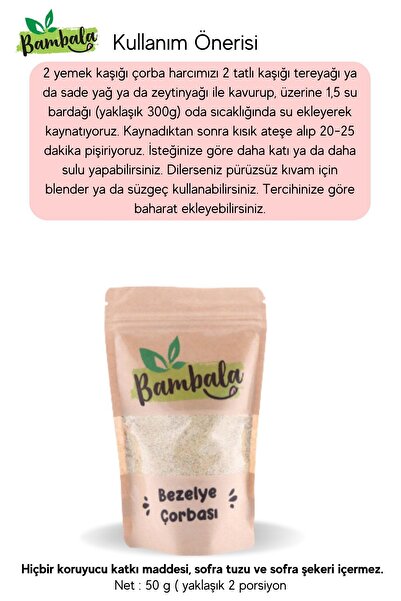 Bambala Haftalık 3'lü Çorba Paketi ( 3x50g)Brokoli, Kereviz ve Bezelye çorbası