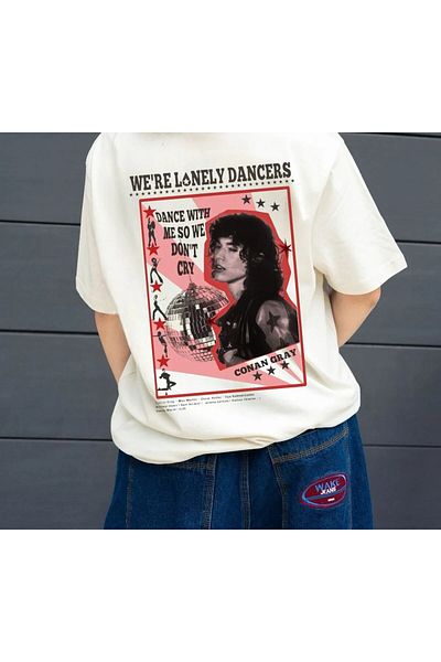 weywot Conan Gray Star Front/Back Printed Oversize Beige T-Shirt