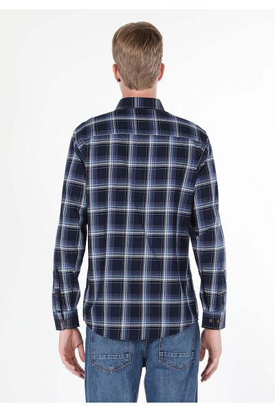 Colin's Regular Fit Shirt Neck Checked Men's Navy Blue Long Sleeve Shirt