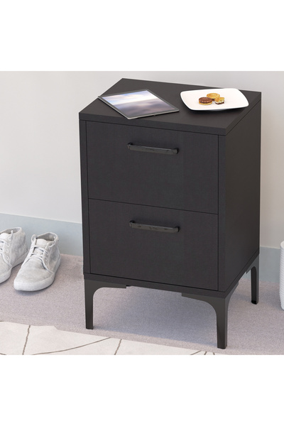 Mahmayi Modern Black Stand with 2 Soft-Close Drawers for Living Room/Bedroom - Easy Assembly