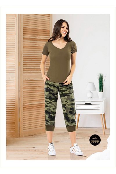 Miss Dünya Lissa Women's Camouflage Patterned Capri Tracksuit Set