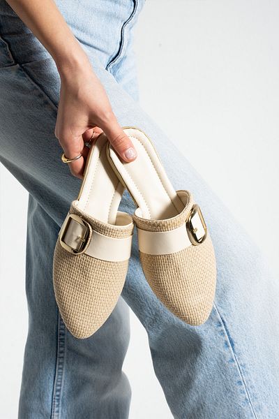 Moda Devrin Papuci de casă și de exterior pentru femei cu cataramă de iută bej