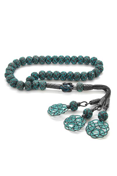 Tesbihane Handcrafted Globe Cut Gray-turquoise Large Size 1000 Sterling Silver Kazaz Rosary
