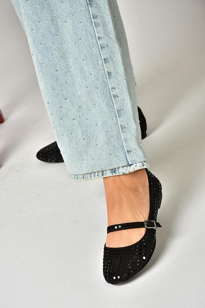Fox Shoes U 726634504   Black Fabric Stone Detailed Ballerinas