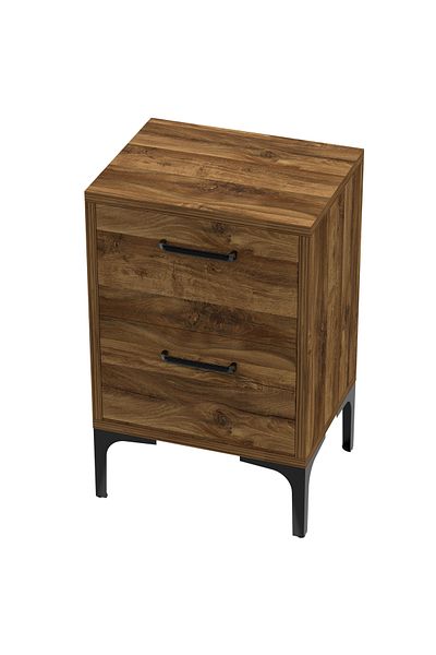 Mahmayi Dark Oak End Table with 2 Soft-Close Drawers, Versatile for Bedroom & Living Room