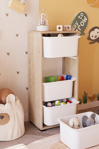 OBİ Atölye 4 Derin Sepetli Çok Amaçlı Oyuncak Dolabı - Safir Meşe