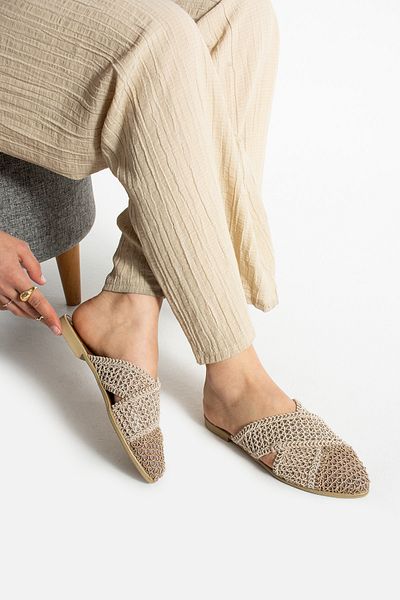Moda Devrin Mink Knitted Cross Closed Women's Slippers Home and Outdoor Slippers