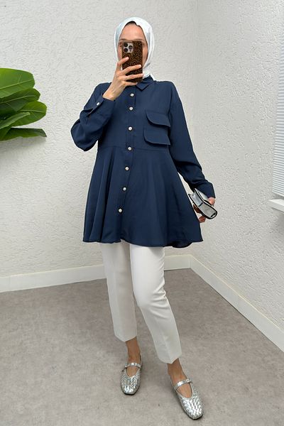 Salih Çelebi Double Cap Long Tunic 2277 - Dark Blue