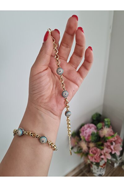 XUPING JEWELRY xupıng 14 K Altın Rengi Nazar Boncuk Detaylı Çelik Kadın Bileklik